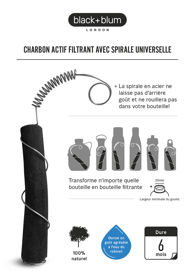 Charbon français pour gourdes X 2 bâtons filtre à eau